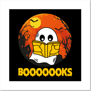 Boooks Ghost Halloween Bookworm Librarian Teacher Posters and Art